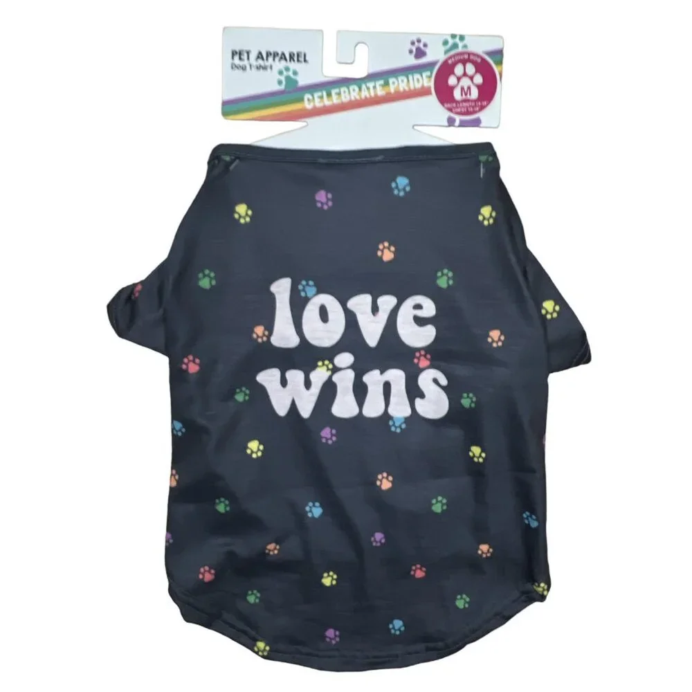 Celebrate Pride Dog Puppy T Shirt M Love Wins Gray w/ Rainbow Colors
